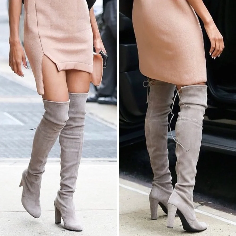 Stuart Weitzman Highland Over the Knee boots in Grey Seude Women’s Size 6 - Picture 6 of 15